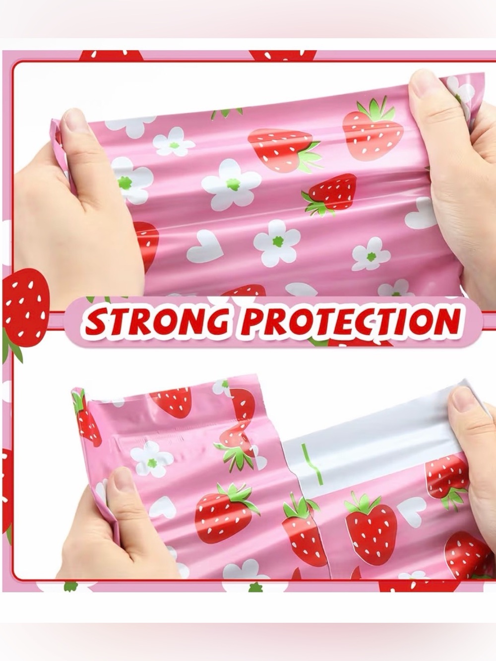 10x13 Pink Strawberry Poly Mailers Fifteen Pack - Picture 5 of 5